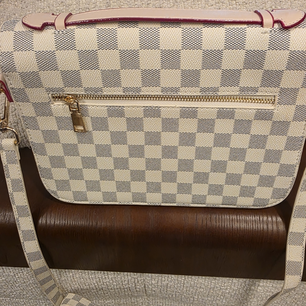 Cream and Gray Checkered Crossbody Bag - Picture 3 of 6